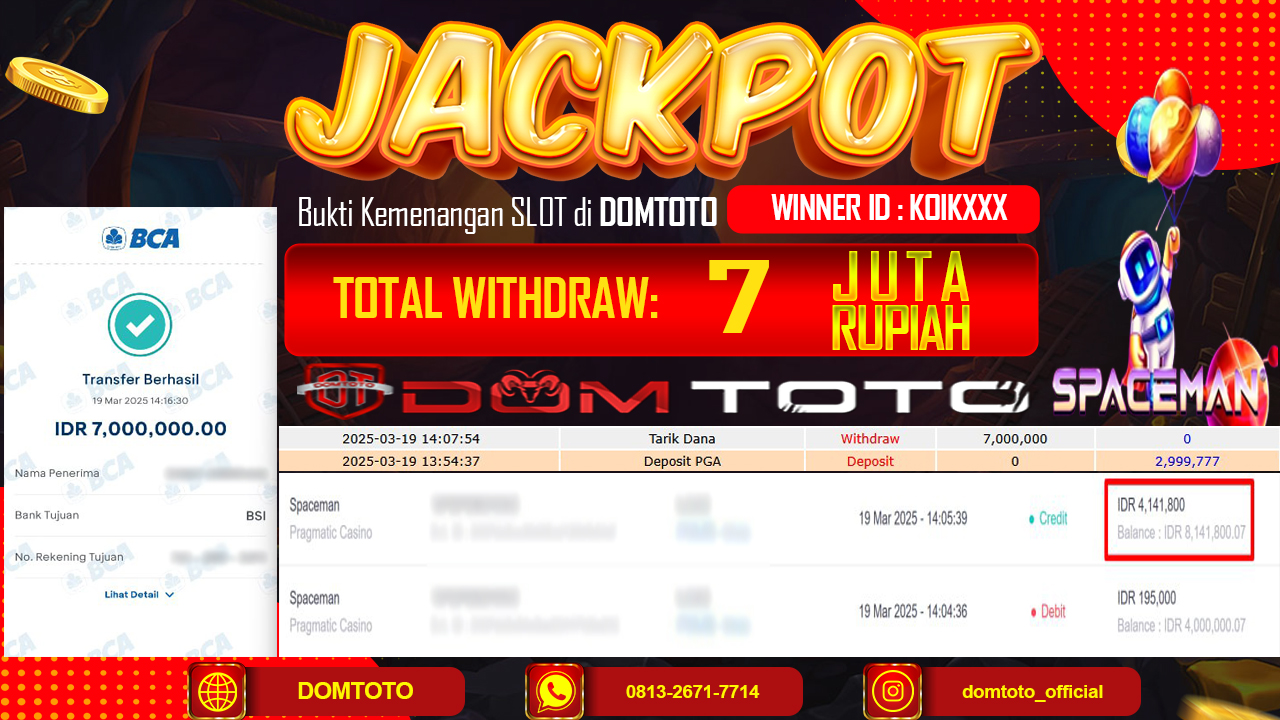 JACKPOT SLOT SPACEMAN 19 MARET 2025